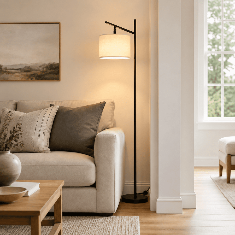 UNTIMATY 64" Floor Lamp for Living Room, 3 Color Temperatures Tall Standing Lamp with Fabric Shade and Foot Switch, Black