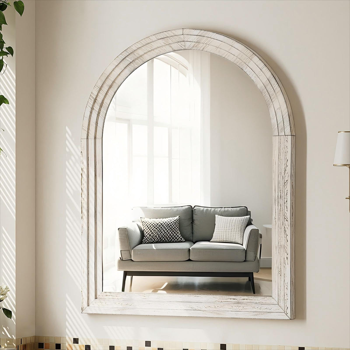 BEAUTYPEAK 30"x40"Arched Bathroom Mirror Wooden Framed Wall Mirror,White