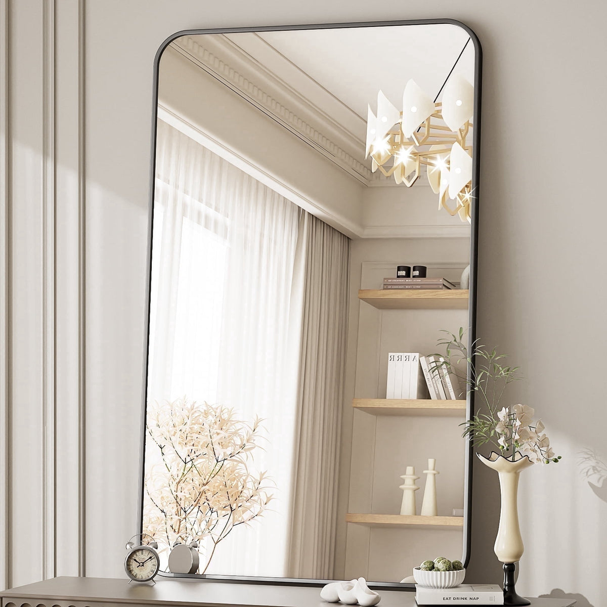 Illumira Rounded-Corner Metal-Framed Vanity Wall Mirror