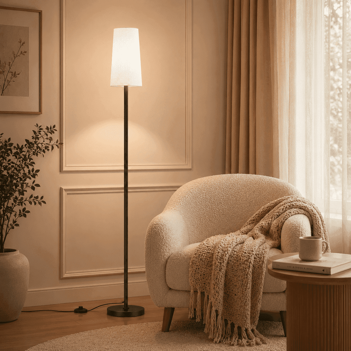 66" Floor Lamp for Living Room, Modern Standing Lamp with 3 Color Temperatures, 9W LED Bulb Included, Fabric Shade, Black