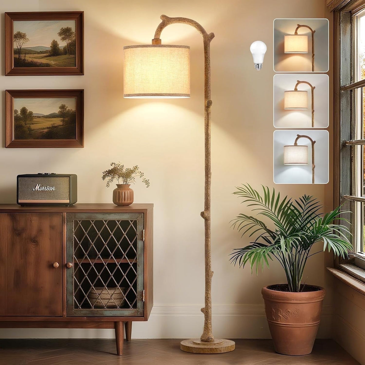 Illumira 69" Tree Trunk Farmhouse Floor Lamp with Linen Shade