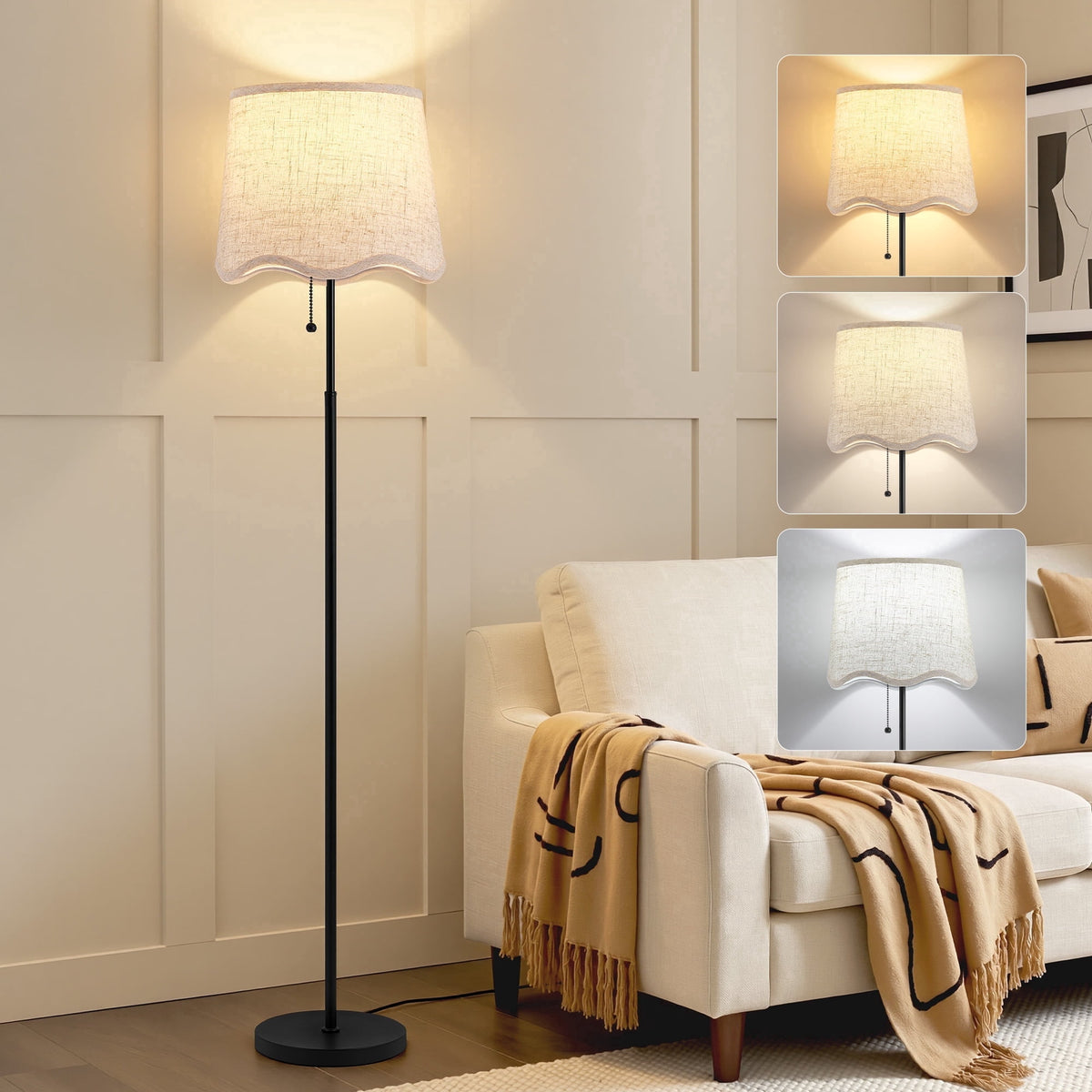 NATYSWAN 60" Adjustable Color Temperature, Modern Tall Lamp for Bedroom, Floor Lamps for Living Room and Bedroom, Standing Lamps with Pull Chain.
