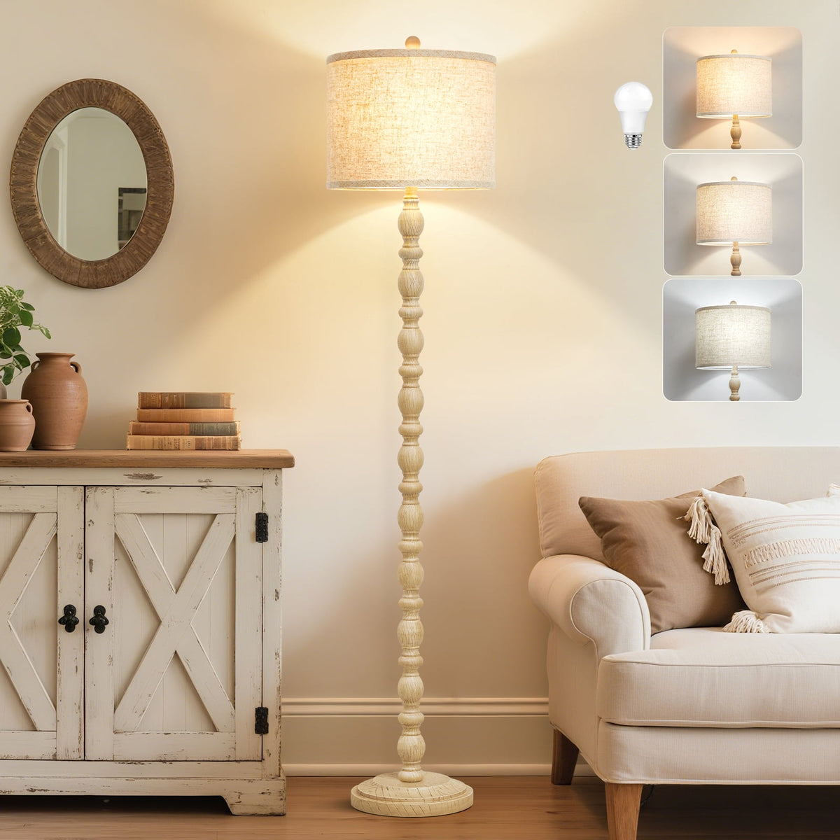 Illumira 62" Farmhouse Resin Floor Lamp with Linen Shade
