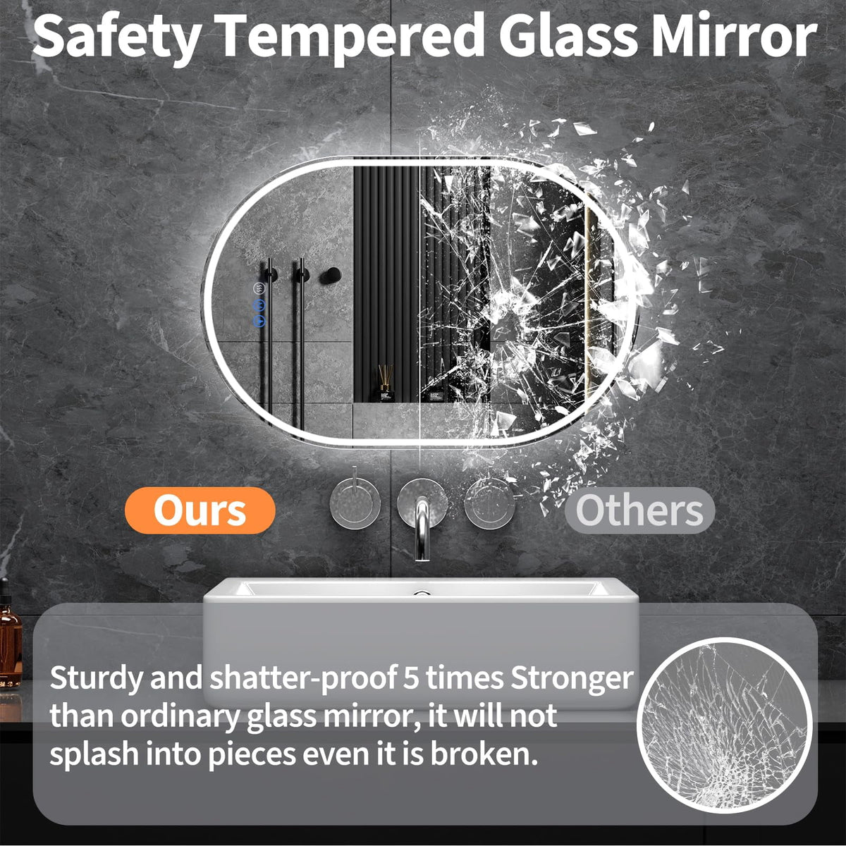 Greenpod Oval LED Bathroom Mirror, 16"x 24" Frameless LED Mirror with Front Light and Backlit, Anti-Fog, Dimmable Modern Wall Mounted Lighted Mirror, Pill-Shaped Smart Mirror Bathroom