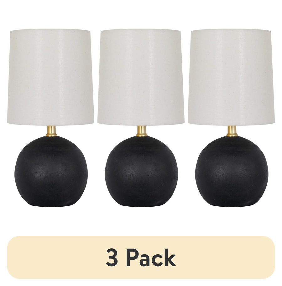 (3 pack) Mainstays 12.5 in Mini Black Ball Table Lamp with White Fabric Shade
