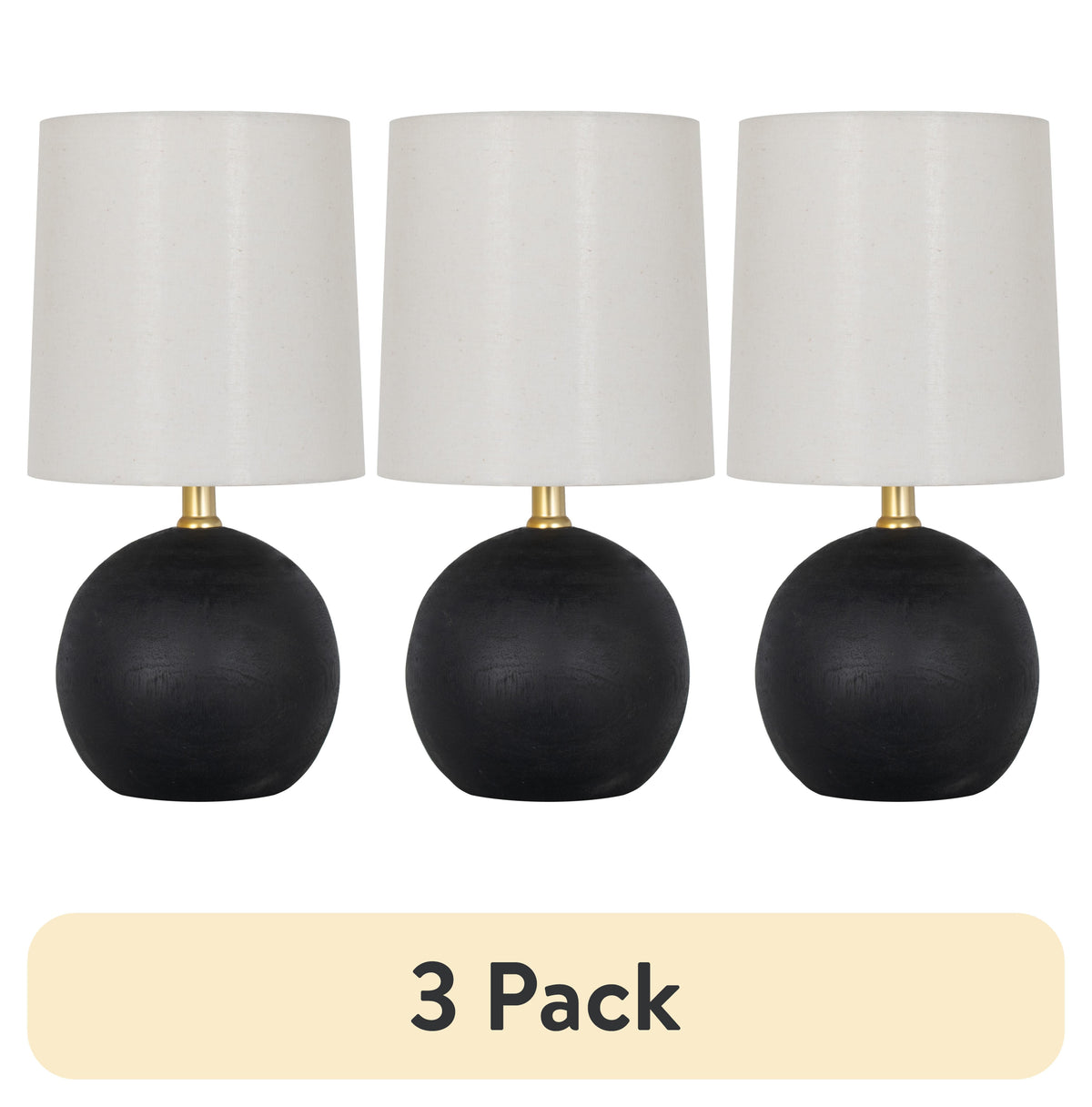 (3 pack) Mainstays 12.5 in Mini Black Ball Table Lamp with White Fabric Shade