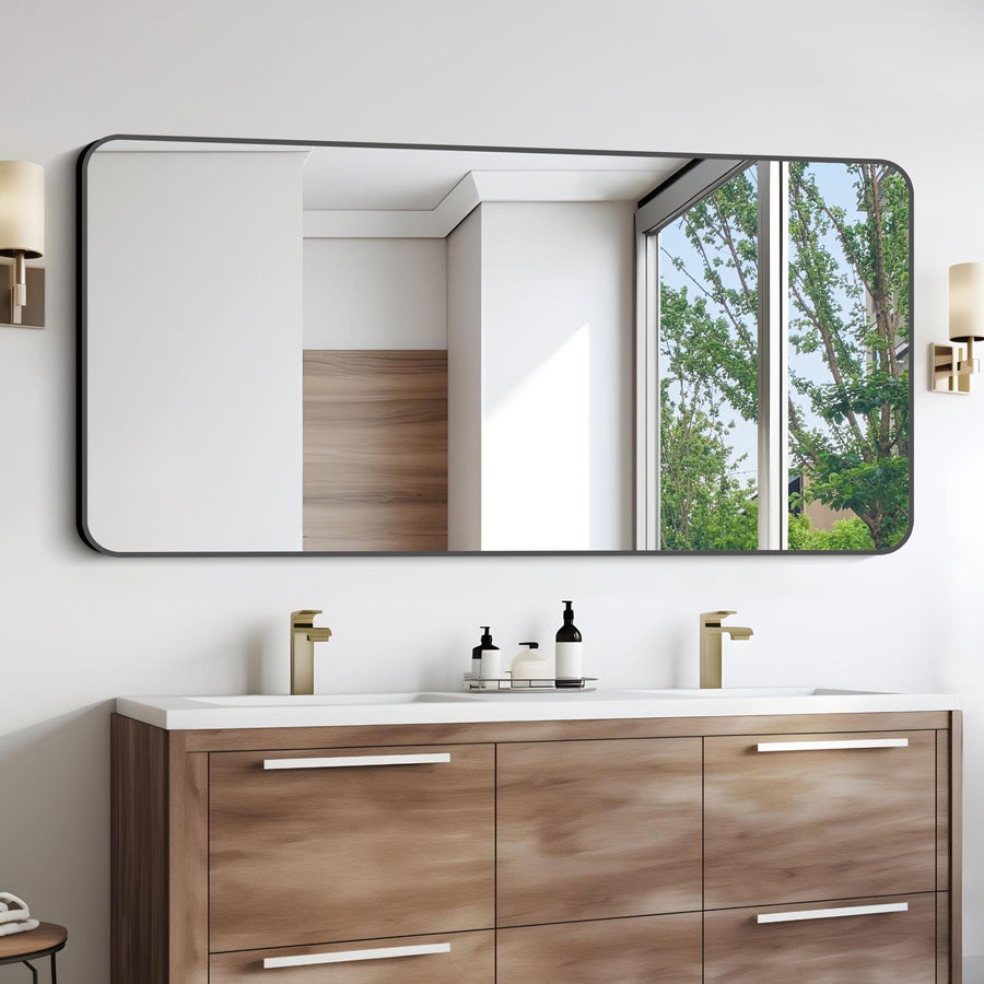 Anyrose 30"x60" Bathroom Mirror, Large Rectangular Wall Mirror, Metal Frame Rectangle Mirror Rounded Corner Vanity Mirror,Black
