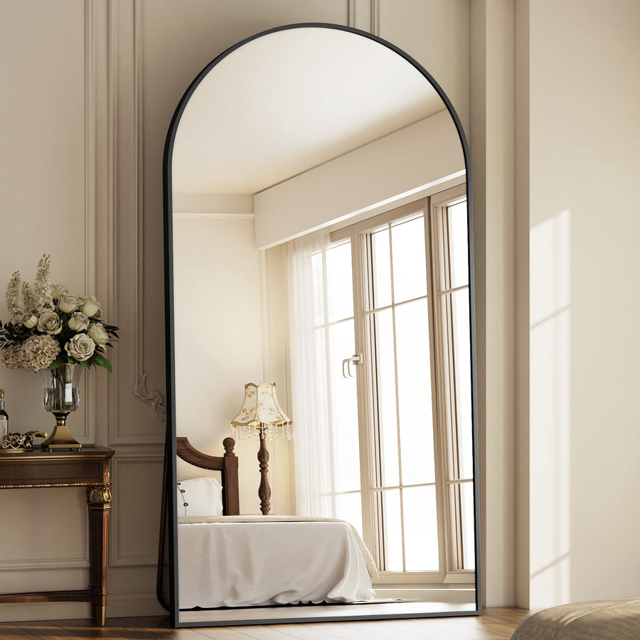 Anyrose 76.2"x34" Arched Large Full Length Mirror Free-Standing Wall-Mounted Floor Mirrors, Black