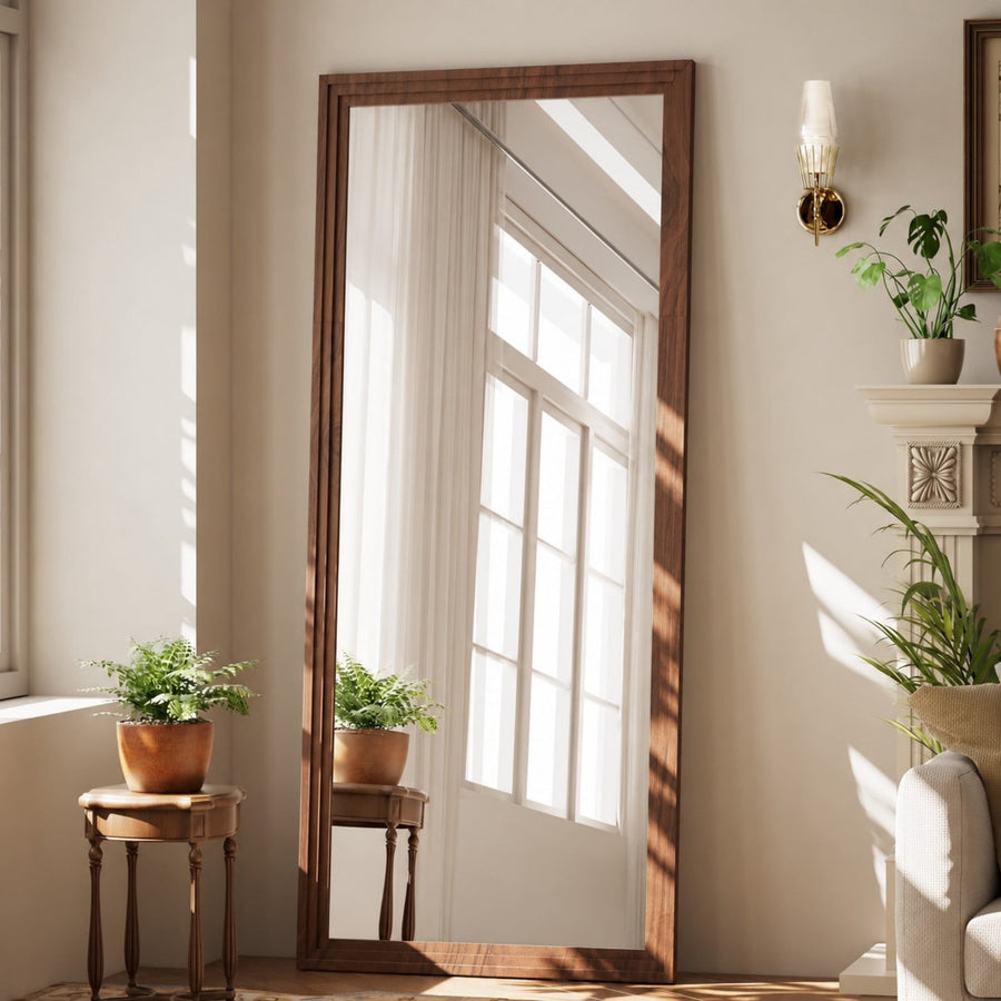 AUROMIR 30"x 71" Classic Paulownia Wood Framed Rectangle Full Length Mirror, Brown