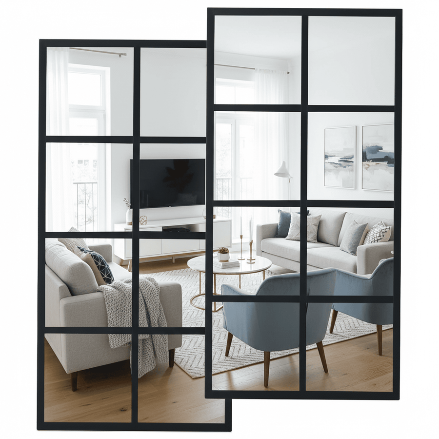 CONCETTA 16" x 32" Wall Mirror 2 Pack, Window Decoration, Metal Framed Wall-Mounted for Bedroom, Living Room, Entryway, Black