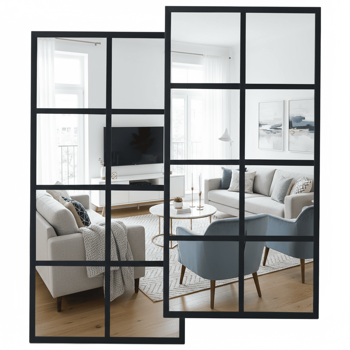 CONCETTA 16" x 32" Wall Mirror 2 Pack, Window Decoration, Metal Framed Wall-Mounted for Bedroom, Living Room, Entryway, Black
