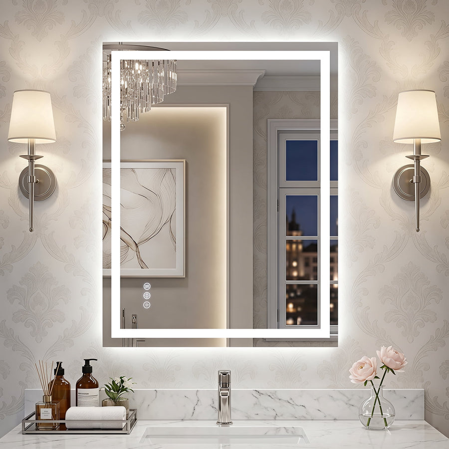Cuteday 24" x 32" LED Bathroom Mirror with Anti-Fog, Dimmable Lights, Wall Mounted Vanity Mirror, Shatter-Proof, Modern Decor for Bathroom & Powder Room