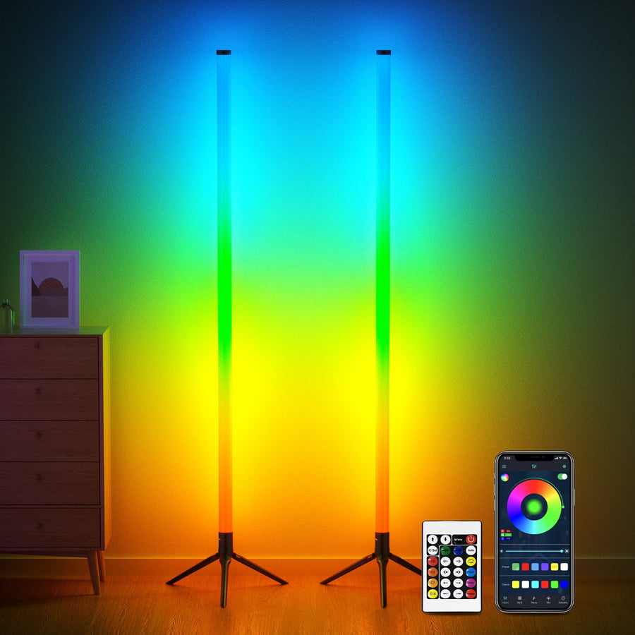 DAYBETTER LED Corner Floor Lamp,360°Color Changing Lamp with Bluetooth APP, Remote Control, Music Sync, 16 Million DIY Colors & Timing for Living Room Gaming Room（2pack）