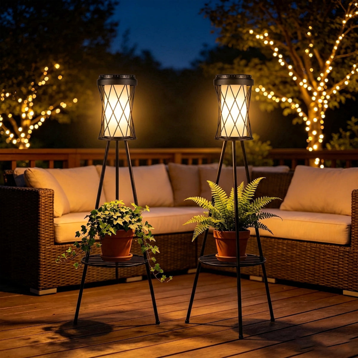 DAYBETTER Solar Outdoor Floor Lamps with Plant Stand, LED Decor Lights for Patio, Porch, Deck, Garden, Yard Decor, 2 pack