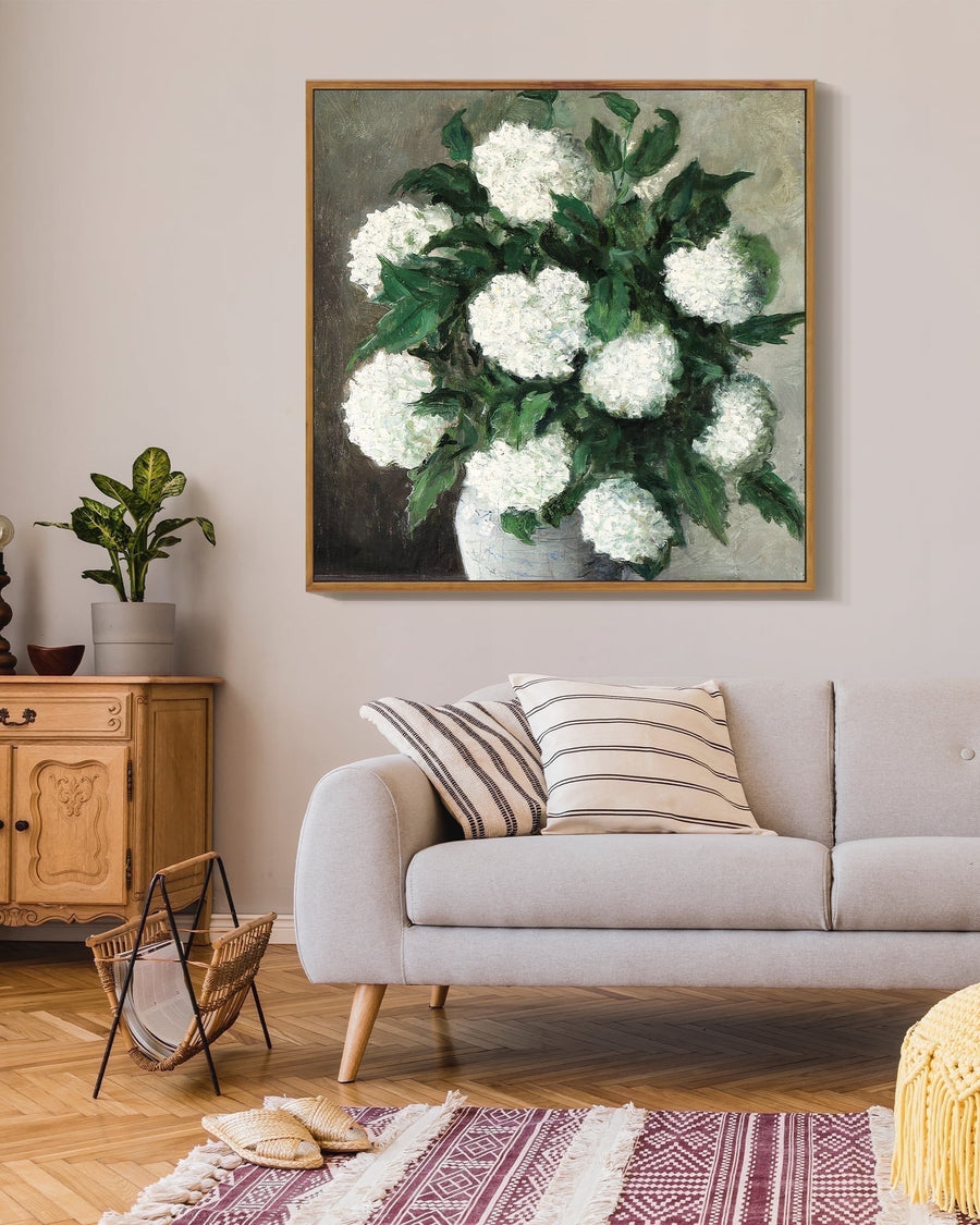 Drsoum Large 24x24in Natural Framed Vintage Hydrangeas Canvas Wall Art Flower Classic Wall Prints Modern Farmhouse Kitchen Bathroom Office Decor