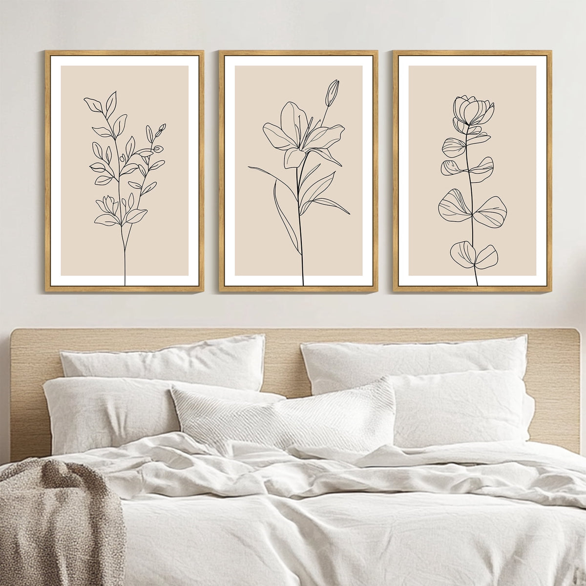 Drsoum Large 24x36in3pcs Natural Framed Vintage Flower Wall Decor Home Floral Painting Minimalist Wall Hanging Art for Living Room