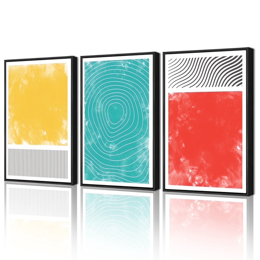 Drsoum Large Minimalist Abstract Wall Art 24x36in3pcs Black Framed Modern Colorful Line Wall Decor Geometric Artwork Bedroom Living Room