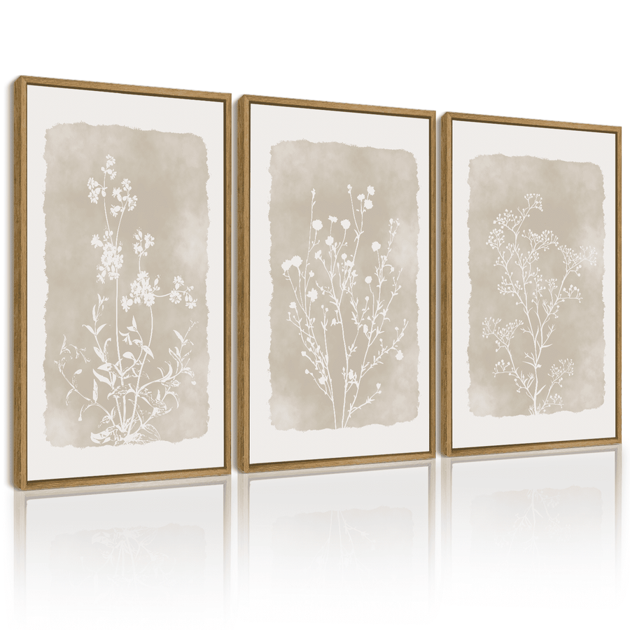Drsoum Vintage Flower Wall Decor Minimalist Floral Artwork Ready to Hang Hallway Home Office 11x14in3pcs Natural Framed