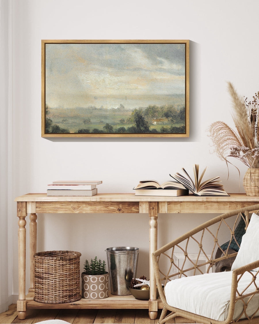 Drsoum Vintage Landscape 16x24in Brown Framed Canvas Wall Art Retro Rustic Village Prints Modern Decor