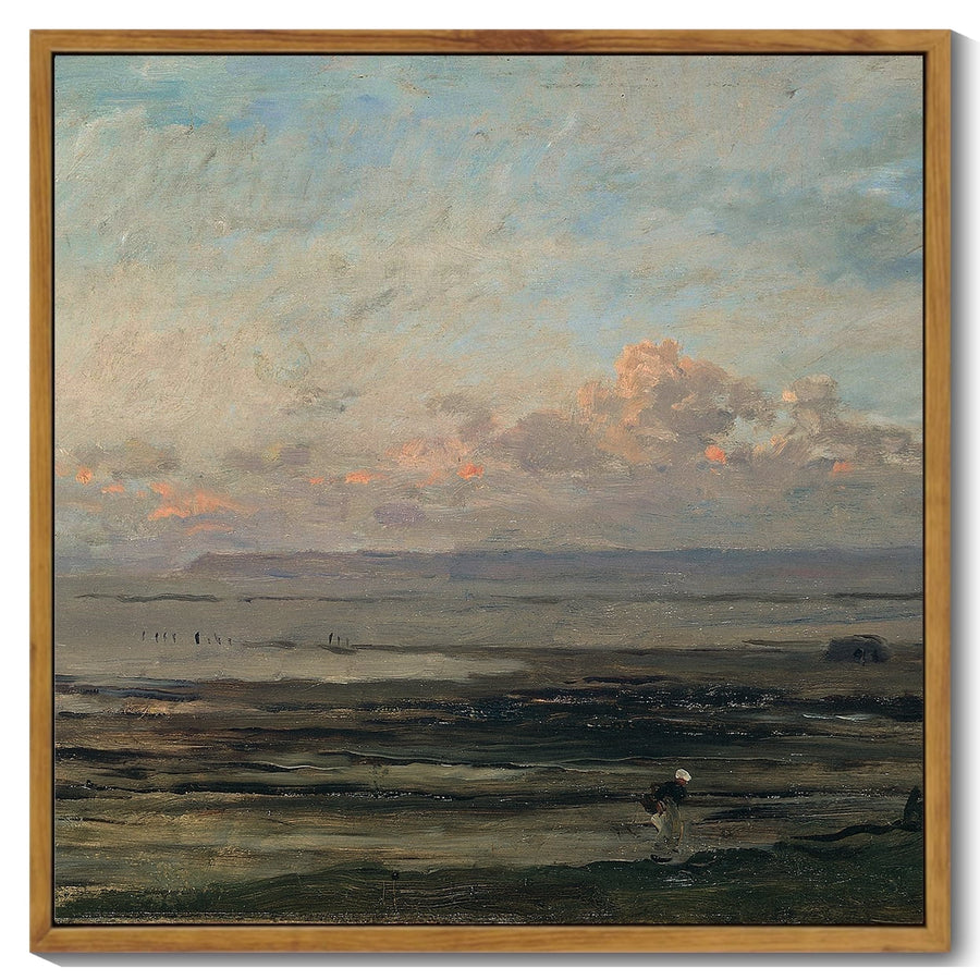 Drsoum Vintage Seascape Wall Art 16x16in Natural Framed Classic Retro Beach Landscape Wall Prints Farmhouse Kitchen Bathroom Office Decor