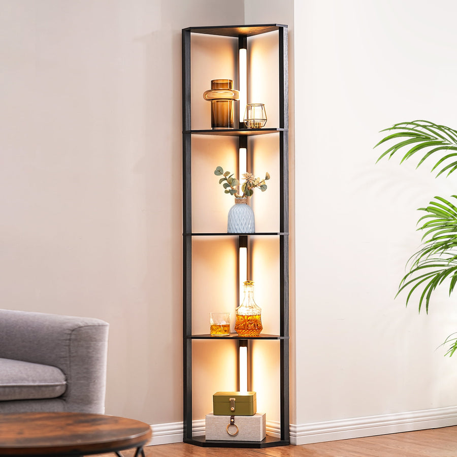 EDISHINE 64in Shelf Floor Lamps for Bedroom Office Living Room, Modern LED Corner Light with Shelves, 3CCT, Stepless Dimmable, Tall Floor Light for Bedroom, Office, Dining Room