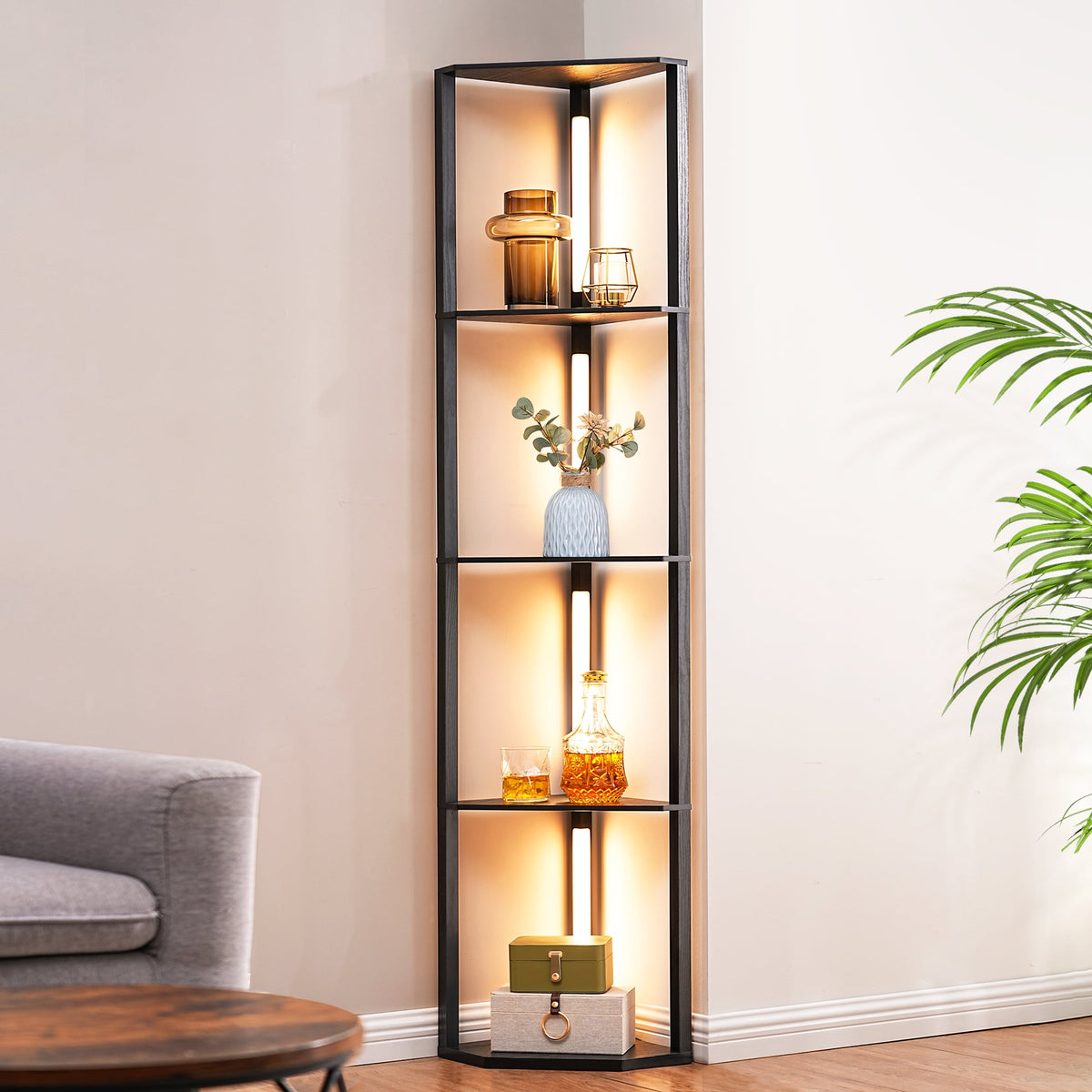 EDISHINE 64in Shelf Floor Lamps for Bedroom Office Living Room, Modern LED Corner Light with Shelves, 3CCT, Stepless Dimmable, Tall Floor Light for Bedroom, Office, Dining Room