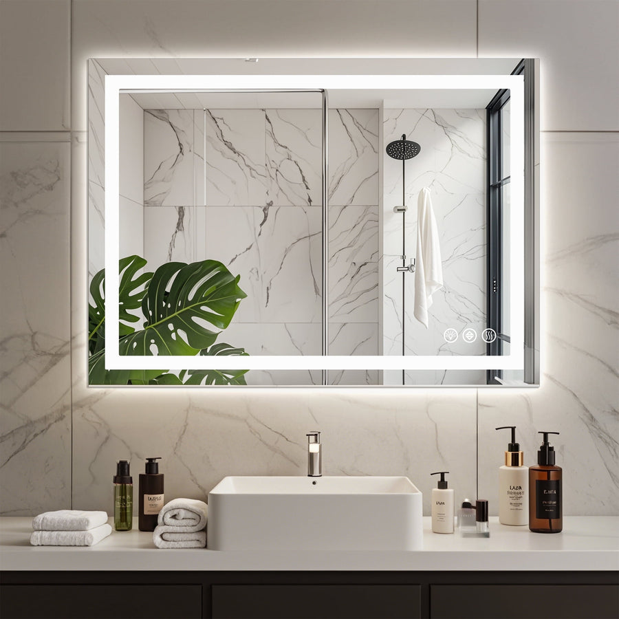 EDX 24"x 32" Anti-fog LED Bathroom Mirror with Dual Light Source and Three Lighting Modes, White