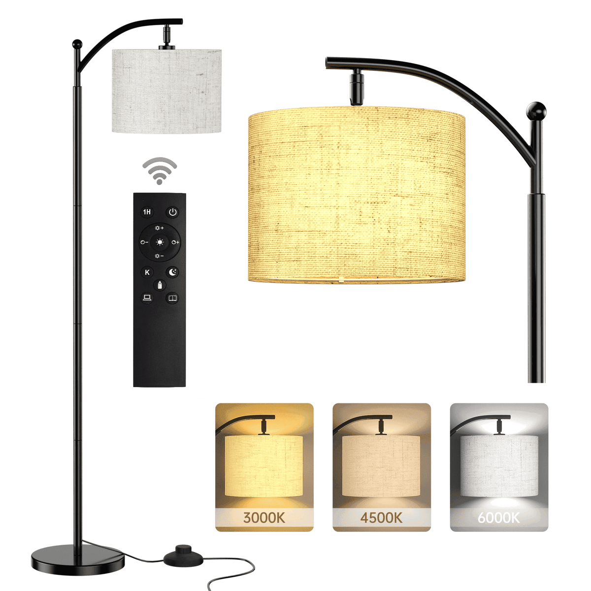 HadinEEon Floor Lamp, Standing Lamp Tall with Remote Control for Living Room, Bedroom, Office