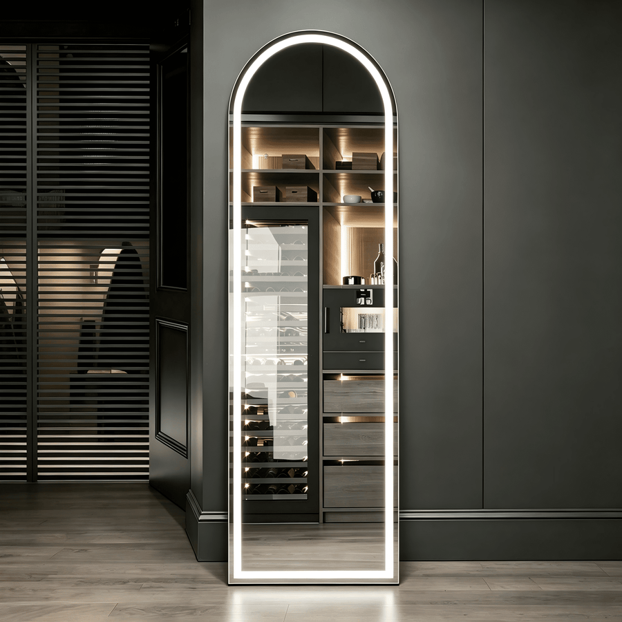 CONCETTA 64"x21" LED Arched Full Length Mirror, Lighted Full Body Mirror with Aluminum Frame and Polished Glass for Bedroom