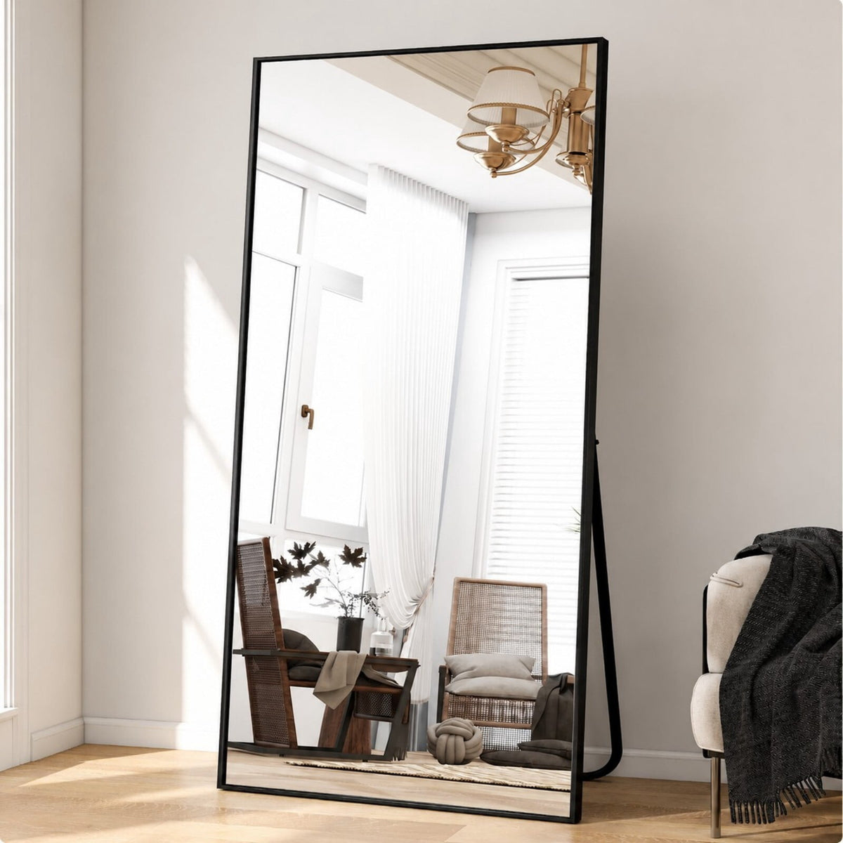 Lumora 76"x 34" Full Length Mirror with Frame Large Wall Mounted or Leaning Floor Mirror, Black