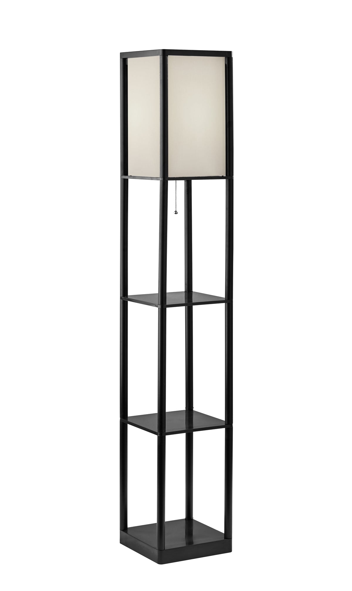 Mainstays 62 in Floor Lamp with Black Plastic Shelves and White Fabric Shade