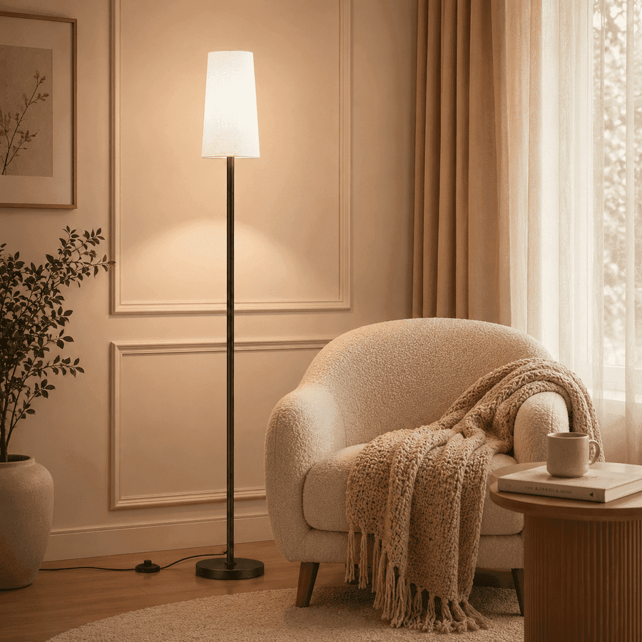 66" Floor Lamp for Living Room, Modern Standing Lamp with 3 Color Temperatures, 9W LED Bulb Included, Fabric Shade, Black