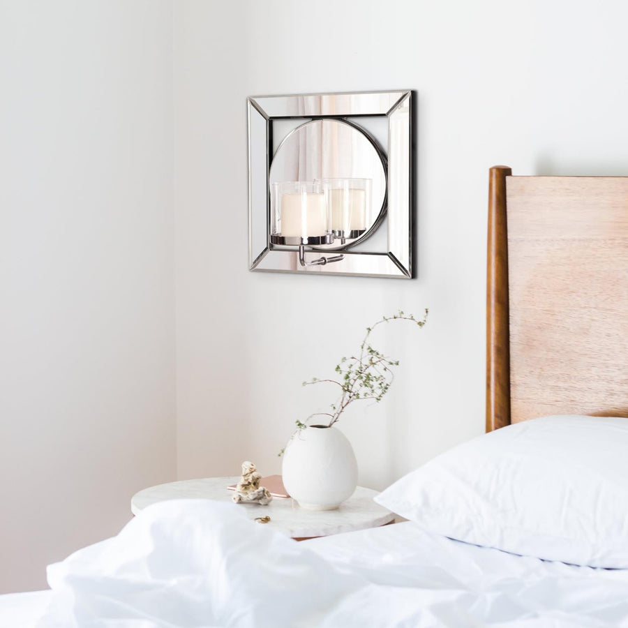 Tyler Dillon Square & Circle Decorative Wall Mirror with Candle Holder 12" x 12"