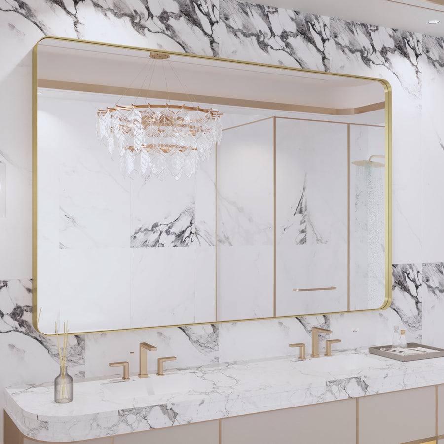 VIPLOOK Framed Wall Mounted Bathroom Vanity Mirror 55" * 36" - Brushed Gold