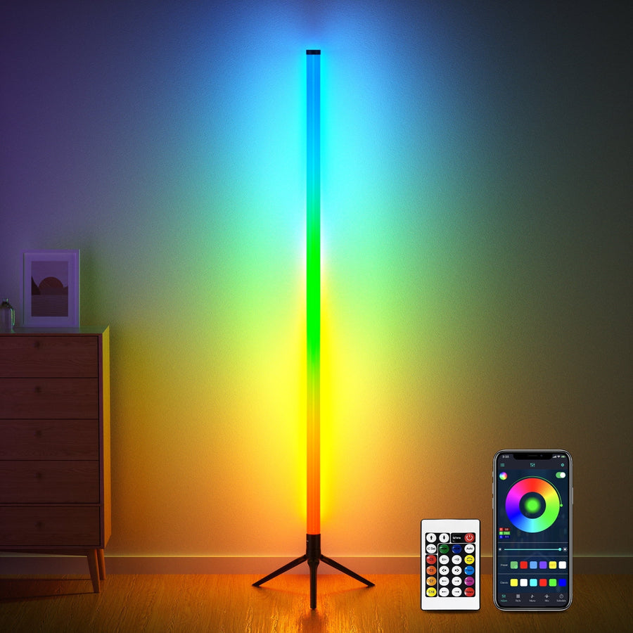 VOLIVO LED Corner Floor Lamp,360°Color Changing Lamp with Bluetooth APP, Remote Control, Music Sync, 16 Million DIY Colors & Timing for Living Room Gaming Room（1 pack）